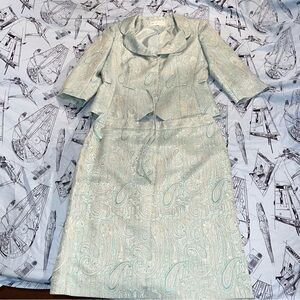 Jones New York Suit - Light Blue Paisley Suit Jacket and Skirt - Size 12